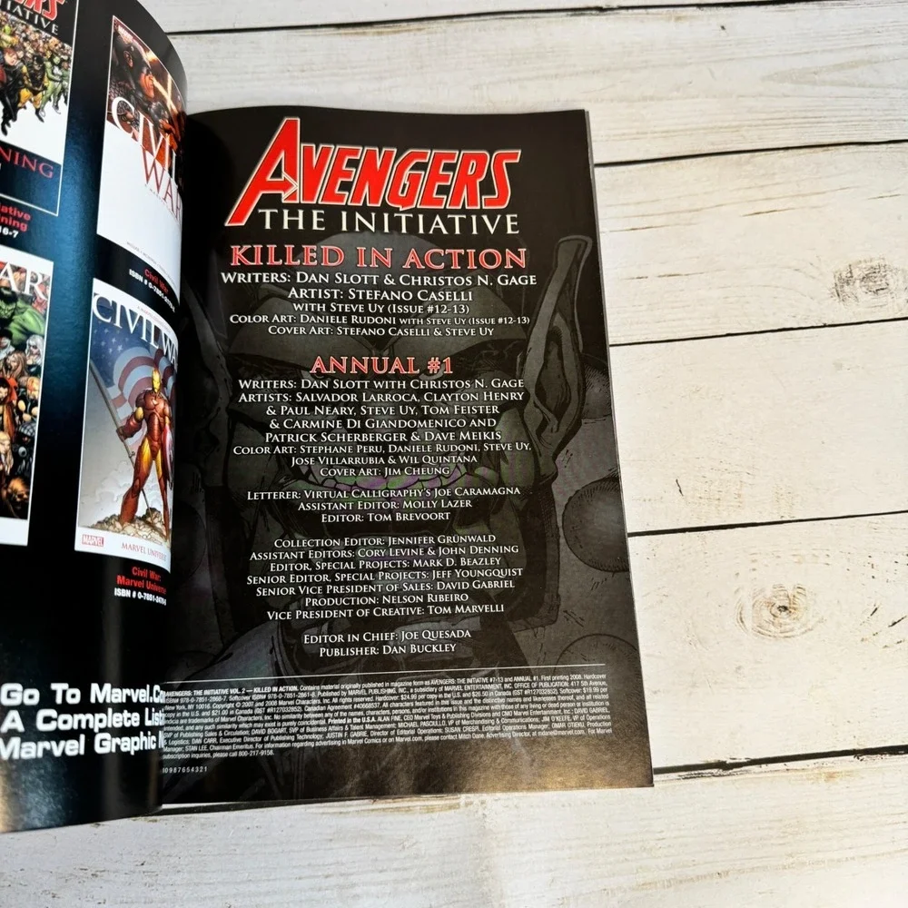 Avengers The Initiative Killed‎ in Action HC Marvel Premiere Ed Slott Gage 2008